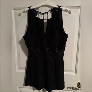 Vintage R&M Richards Black Beaded Peplum Tank Top